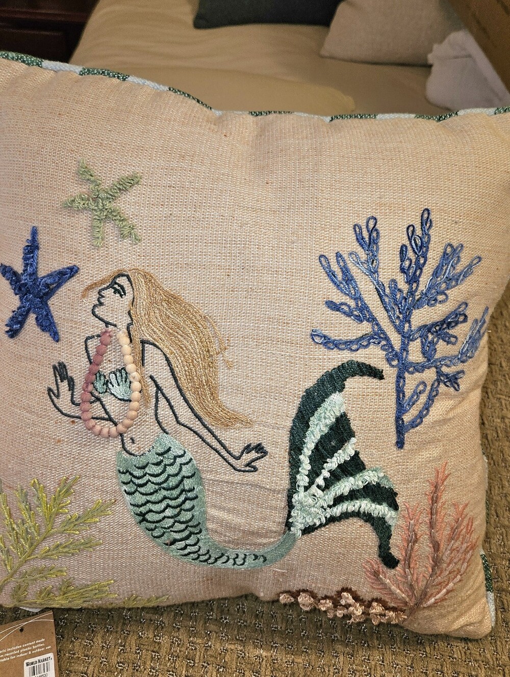Embroidered Mermaid Decorative Pillow And Embroidered Flower Throw Pillows